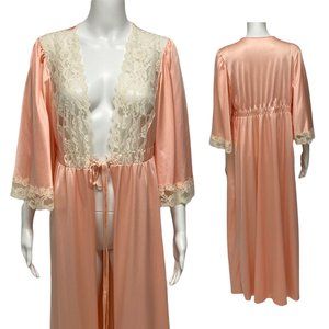 Vintage Power Model Satin Nightgown wrap robe Bridal Night Gown Lingerie size L